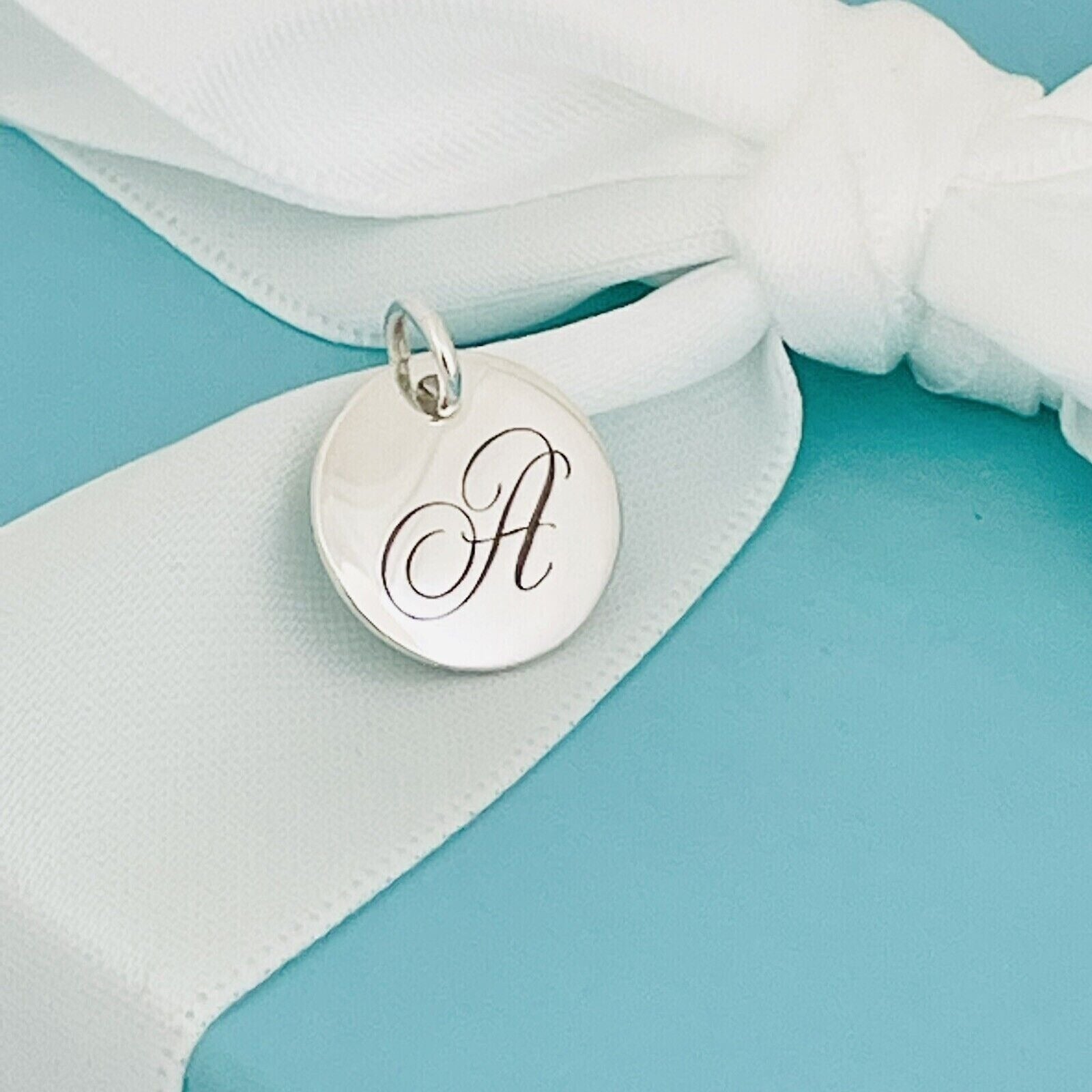 Tiffany Silver Letter A Alphabet Initial Round Circle Notes Disc Charm Pendant - 0