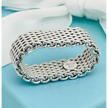 Size 9 Tiffany & Co Somerset Ring in Sterling Silver Mesh Weave Flexible Unisex