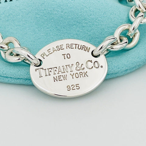 9.5" Return To Tiffany Oval Tag Charm Bracelet Mens Unisex in Sterling Silver