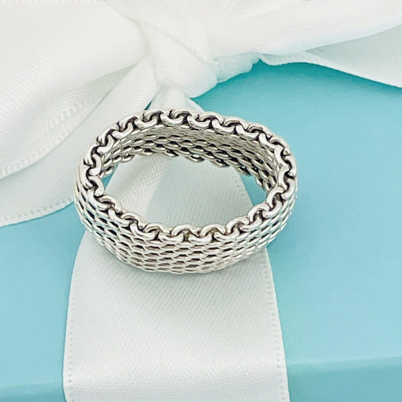 Size 7 Tiffany & Co Somerset Ring Mesh Weave Flexible Unisex