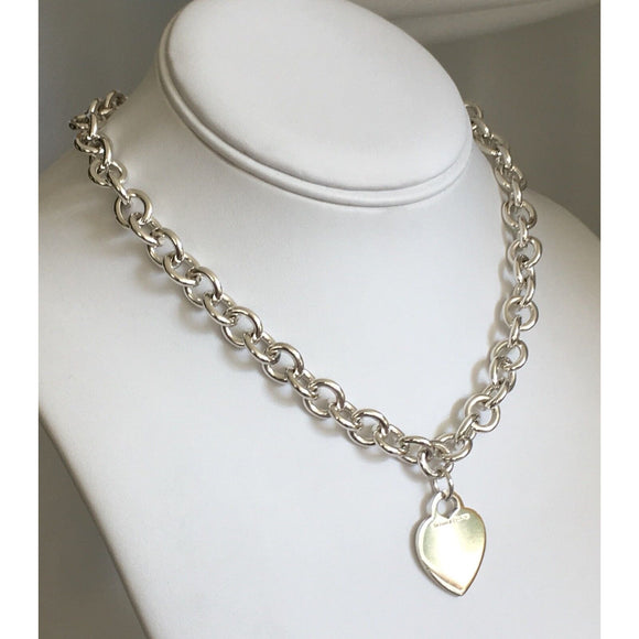 18" Tiffany & Co Sterling Silver Engravable Blank Heart Tag Necklace