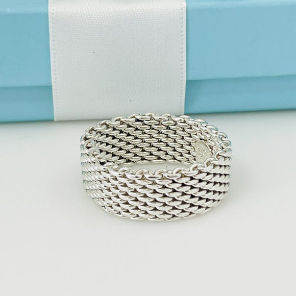 Size 10 Tiffany & Co Somerset Ring in Sterling Silver Mesh Weave Flexible Unisex