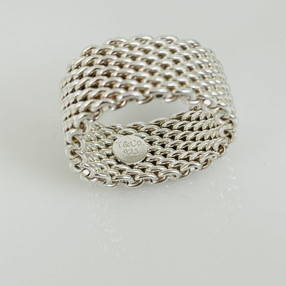 Size 5.5 Tiffany & Co Somerset Ring Mesh Weave Flexible Ring in Sterling Silver