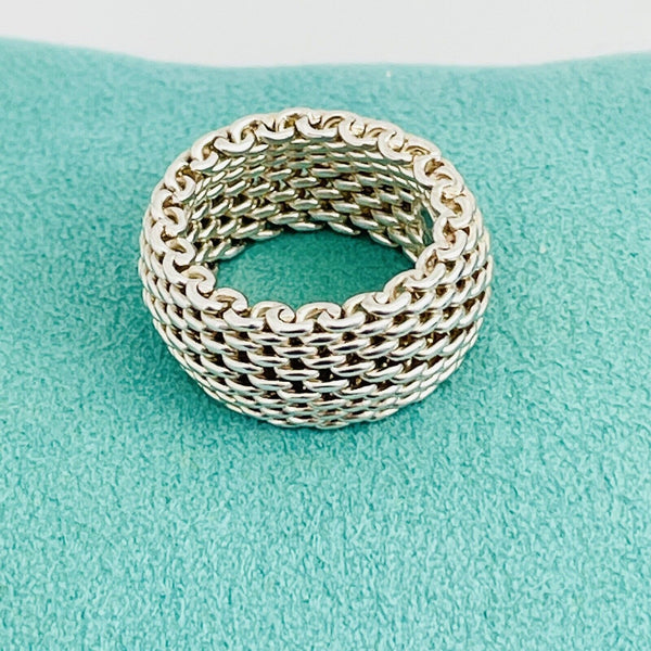 Size 4.5 Tiffany & Co Somerset Mesh Weave Flexible Dome Ring in Sterling Silver - 1