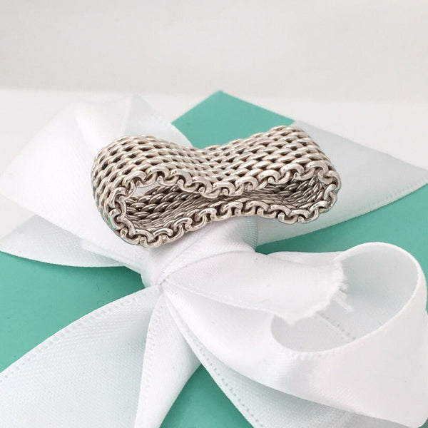 Size 10 Tiffany & Co Somerset Ring in Sterling Silver Mesh Weave Flexible Unisex - 4