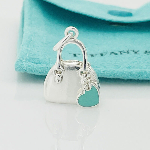 Tiffany Handbag Purse Charm Blue Enamel Heart in Sterling Silver - 6