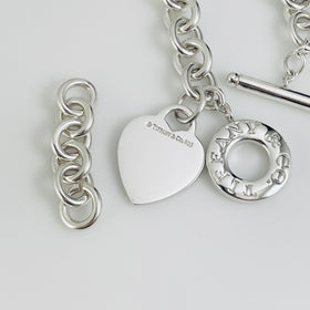 Tiffany Extra Chain Links Repair Replacement Lengthen Heart Tag Toggle Bracelet