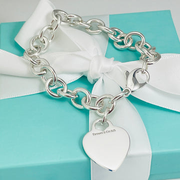 9" Large Tiffany & Co Classic Heart Tag Charm Bracelet in Sterling Silver