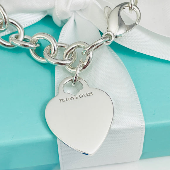 9" Large Tiffany & Co Classic Heart Tag Charm Bracelet in Sterling Silver
