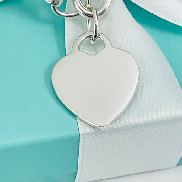 9" Large Tiffany & Co Classic Heart Tag Charm Bracelet in Sterling Silver