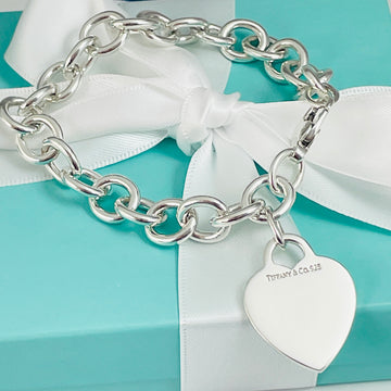 7" Small Tiffany & Co Classic Heart Tag Charm Bracelet in Silver - 0