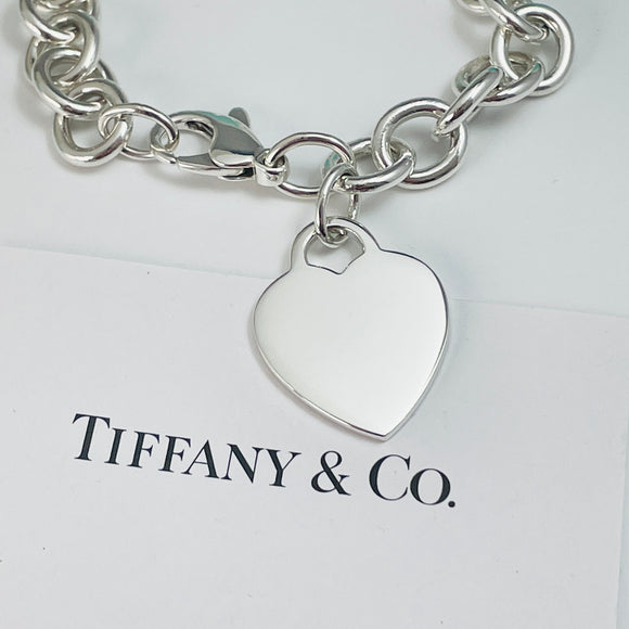 6.5" Extra Small Tiffany & Co Classic Heart Tag Charm Bracelet in Silver