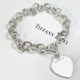8.5" Tiffany & Co Classic Heart Tag Charm Bracelet in Sterling Silver