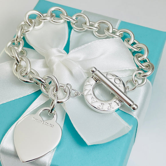 7" Small Tiffany Heart Tag Toggle Charm Bracelet Classic in Sterling Silver