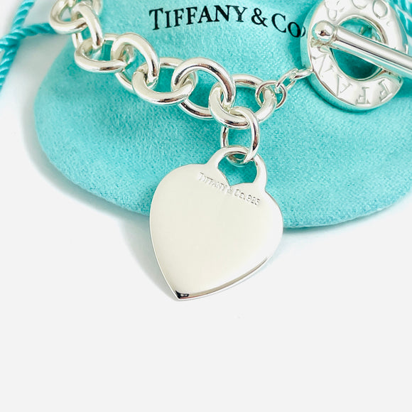 9" Large Tiffany Heart Tag Toggle Charm Bracelet Classic in Sterling Silver