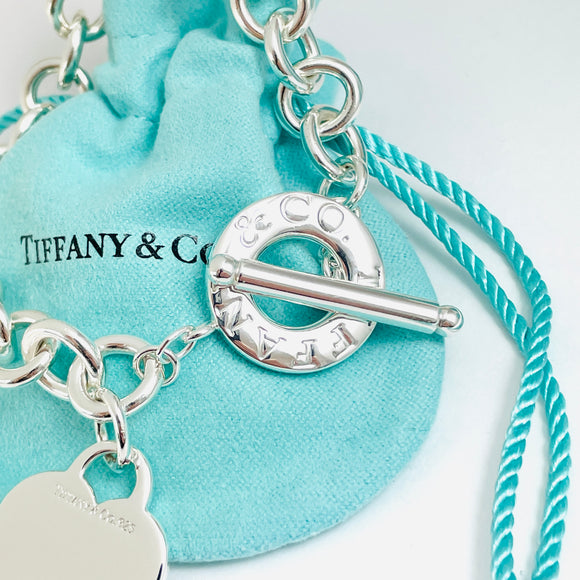 9" Large Tiffany Heart Tag Toggle Charm Bracelet Classic in Sterling Silver