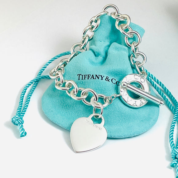 9" Large Tiffany Heart Tag Toggle Charm Bracelet Classic in Sterling Silver