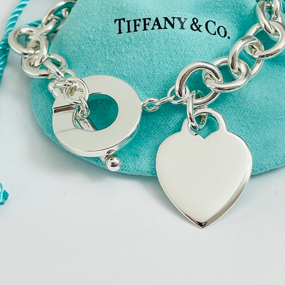 9" Large Tiffany Heart Tag Toggle Charm Bracelet Classic in Sterling Silver