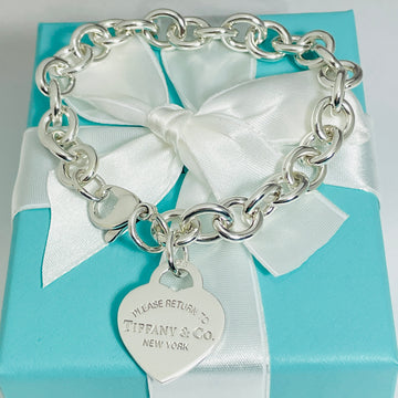 8.25" Medium Large Return To Tiffany Heart Tag Charm Bracelet in Silver