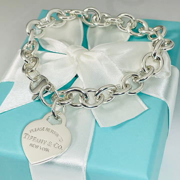 8.25" Medium Large Return To Tiffany Heart Tag Charm Bracelet in Silver - 0