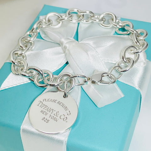 8" Medium Large Return to Tiffany & Co Round Tag Charm Bracelet in Silver - 0