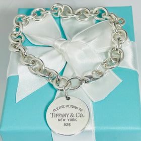 8.5" Large Return to Tiffany & Co Round Tag Charm Bracelet in Silver