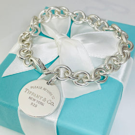 9" Extra Large Return to Tiffany & Co Round Tag Charm Bracelet in Silver