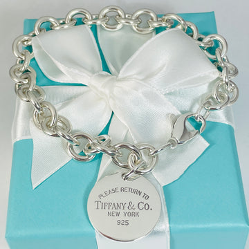 9.5" Extra Large Return to Tiffany & Co Round Tag Charm Bracelet in Silver