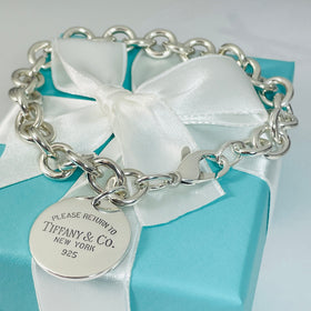 9.5" Extra Large Return to Tiffany & Co Round Tag Charm Bracelet in Silver - 0
