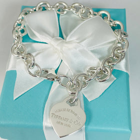 9.5" Large Return To Tiffany Heart Tag Charm Bracelet in Silver