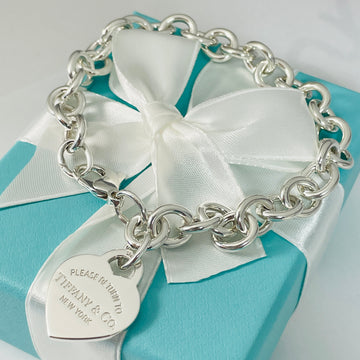 9.5" Large Return To Tiffany Heart Tag Charm Bracelet in Silver - 0