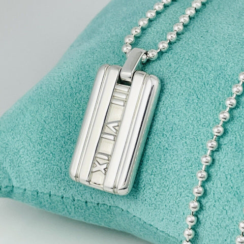 24" Tiffany & Co  Mens Unisex Atlas Dog Tag Bead Necklace in Sterling Silver