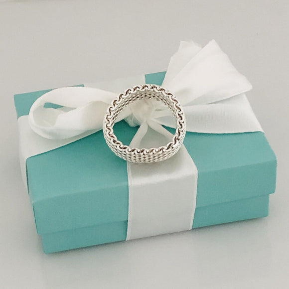 Size 8 Tiffany & Co Somerset Sterling Silver Ring Mesh Weave Flexible Unisex