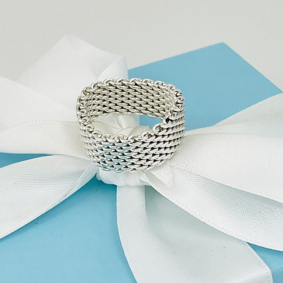 Size 10 Tiffany & Co Somerset Ring in Sterling Silver Mesh Weave Flexible Unisex
