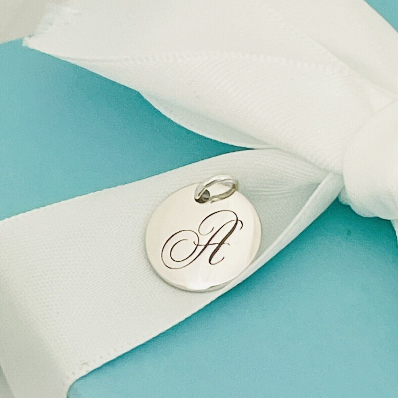Tiffany Silver Letter A Alphabet Initial Round Circle Notes Disc Charm Pendant