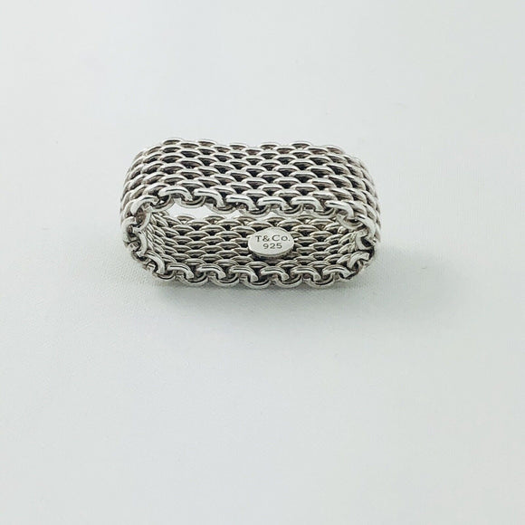 Size 7.5 Tiffany & Co Somerset Sterling Silver Ring Mesh Weave Flexible Unisex