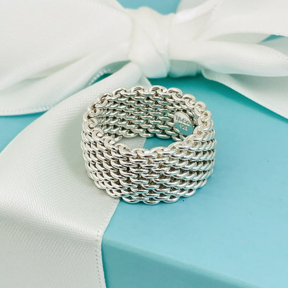 Size 6.5 Tiffany & Co Somerset Ring Mesh Weave Flexible Ring in Sterling Silver