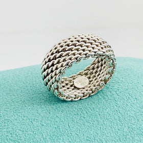Size 4.5 Tiffany & Co Somerset Mesh Weave Flexible Dome Ring in Sterling Silver - 0