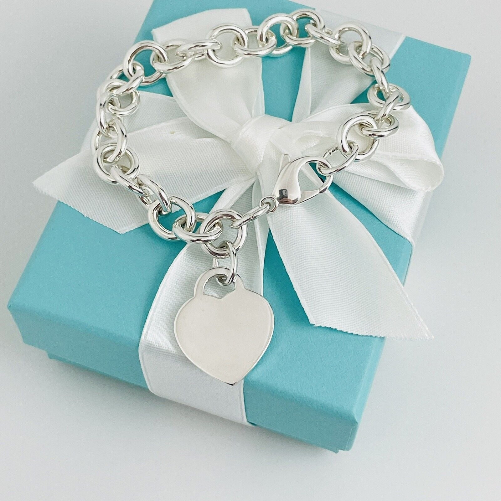 Please Return To Tiffany Heart Tag Charm Bracelet in Silver with Box