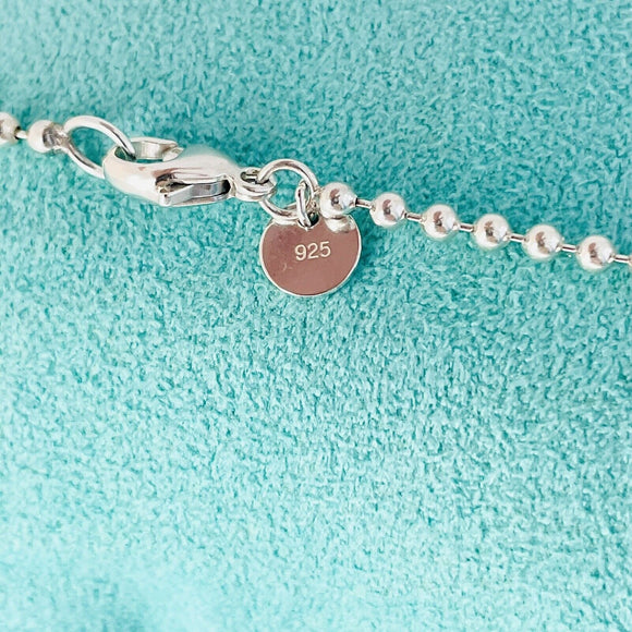 24" Tiffany & Co  Mens Unisex Atlas Dog Tag Bead Necklace in Sterling Silver