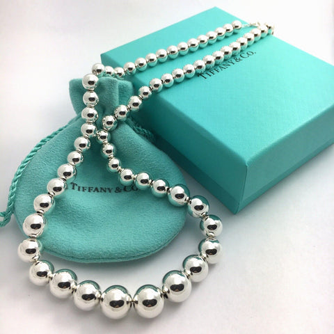19" Tiffany & Co Sterling Silver HardWear Bead Ball Graduated Necklace