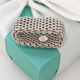 Size 9 Tiffany & Co Somerset Ring in Sterling Silver Mesh Weave Flexible Unisex - 0
