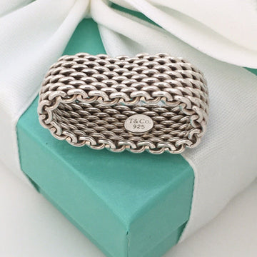 Size 9 Tiffany & Co Somerset Ring in Sterling Silver Mesh Weave Flexible Unisex - 0