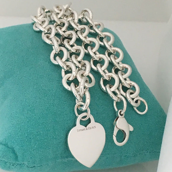 18" Tiffany & Co Sterling Silver Engravable Blank Heart Tag Necklace