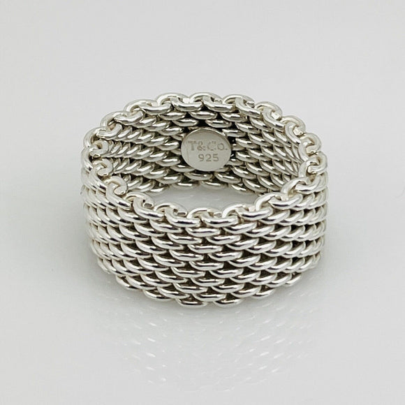 Size 5.5 Tiffany & Co Somerset Ring Mesh Weave Flexible Ring in Sterling Silver