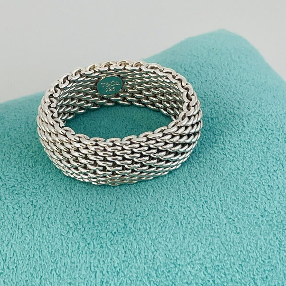 Size 10.5 Tiffany & Co Somerset Ring in Sterling Silver Mesh Weave Flexible Unisex