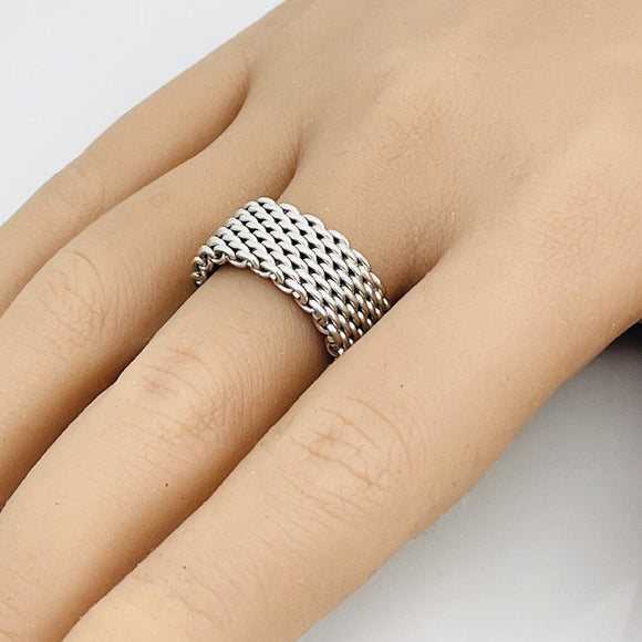 RARE Size 11.5 Tiffany & Co Somerset Ring in Sterling Silver Mesh Weave Flexible Unisex