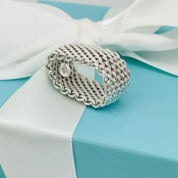 Size 7 Tiffany & Co Somerset Ring Mesh Weave Flexible Ring in Sterling Silver