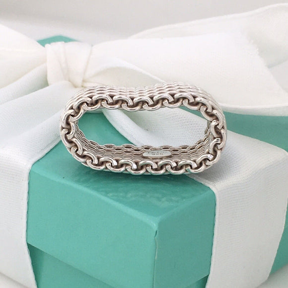 Size 9 Tiffany & Co Somerset Ring in Sterling Silver Mesh Weave Flexible Unisex