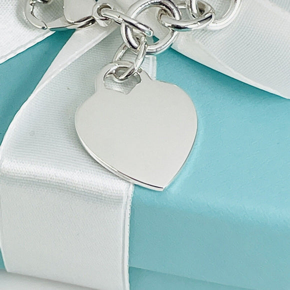 7.5" Tiffany & Co Classic Heart Tag Charm Bracelet in Sterling Silver